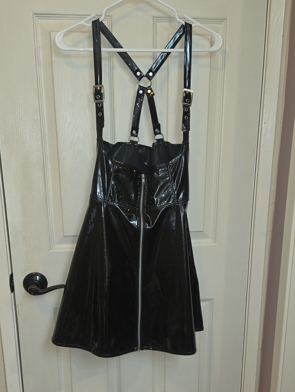 Black Patent Faux-Leather Suspender Skirt